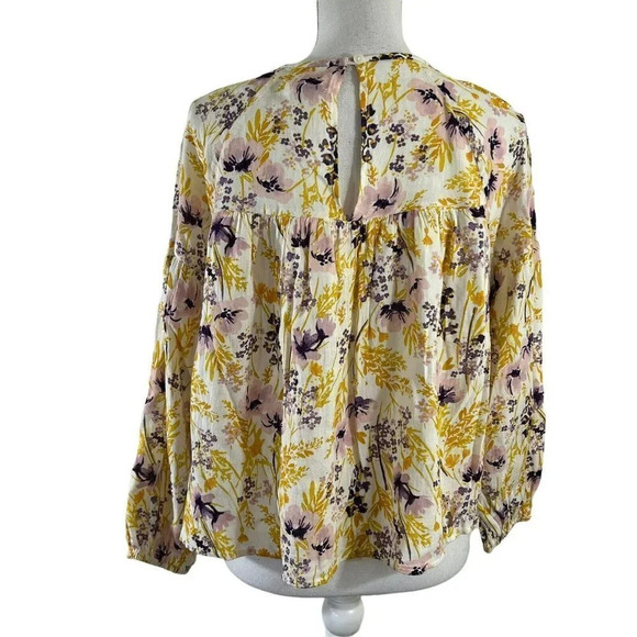 Old Navy Yellow and Purple Floral Blouse Babydoll Fit 3/4 Sleeves Small Cotton - Picture 3 of 8